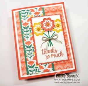 In Symmetry Stampin' Up! designer paper quick and easy card idea with stamping tip for photopolymer stamps. www.pattystamps.com