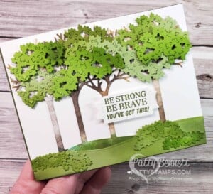 Inspiring Canopy tree card with Stampin' UP! dies and Many Messages stamp set by Patty Bennett www.PattyStamps.com