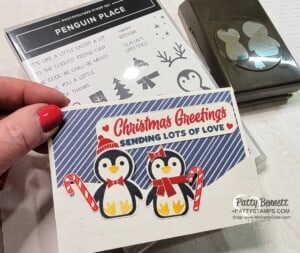 Penguin Place bundle featuring stamp set and punch from Stampin' UP! Note Card Idea by Patty Bennett