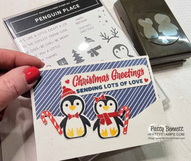 Penguin Place bundle featuring stamp set and punch from Stampin' UP! Note Card Idea by Patty Bennett