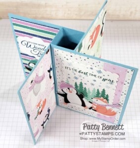 Pinwheel Tower Card featuring Stampin' UP! Penguin Place bundle and Penguin Playmates Sale-a-Bration paper! by Patty Bennett www.PattyStamps.com