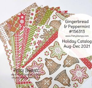 Stampin' Up! Gingerbread and Peppermint suite of Christmas crafting supplies including 6x6 designer series paper stack.