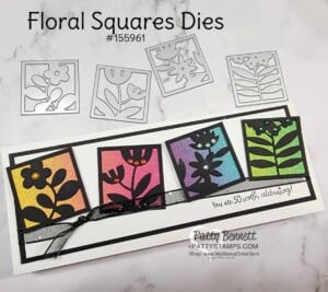 Slimline Card Idea featuring Stampin' Up! Floral Squares dies in black and rainbow glimmer paper.