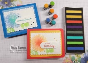 Stampin' UP! Soft Pastels - with Versamark ink and Sponge Daubers, featuring Sale-a-Bration Delicate Dahlias stamp set. by Patty Bennett www.PattyStamps.com