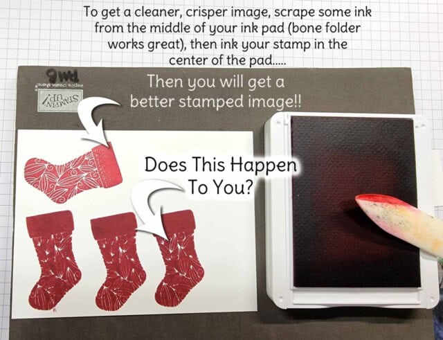 Stamping Tip for stocking image for the Cute Christmas Wreath Ornament with the Stampin' Up! Tidings and Trimmings bundle.