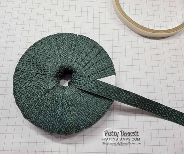 Wrap an empty ribbon spool with ribbon to make Cute Christmas Wreath Ornament with the Stampin' Up! Tidings and Trimmings bundle. DIY Christmas Craft idea!
