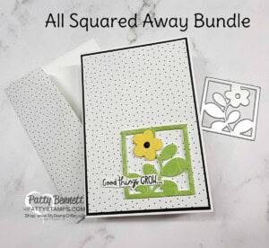 All Squared Away bundle from Stampin' Up! - floral die cut with Foam Adhesive Sheets. Note Card idea with Pattern Party DSP.