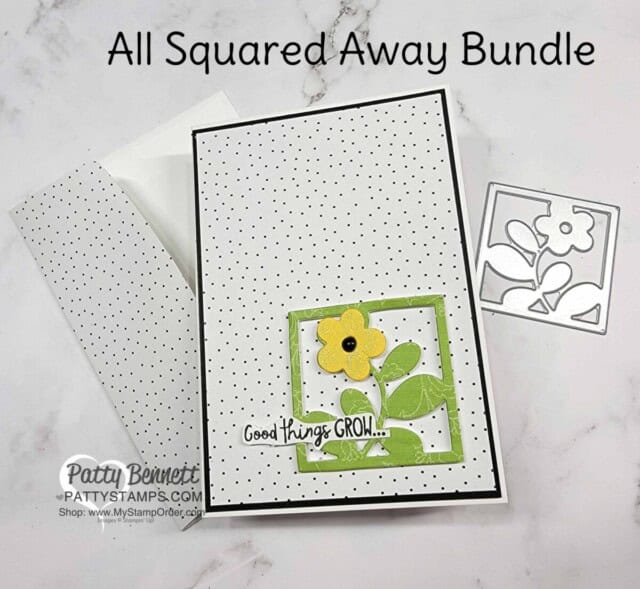 All Squared Away bundle from Stampin' Up! - floral die cut with Foam Adhesive Sheets. Note Card idea with Pattern Party DSP.