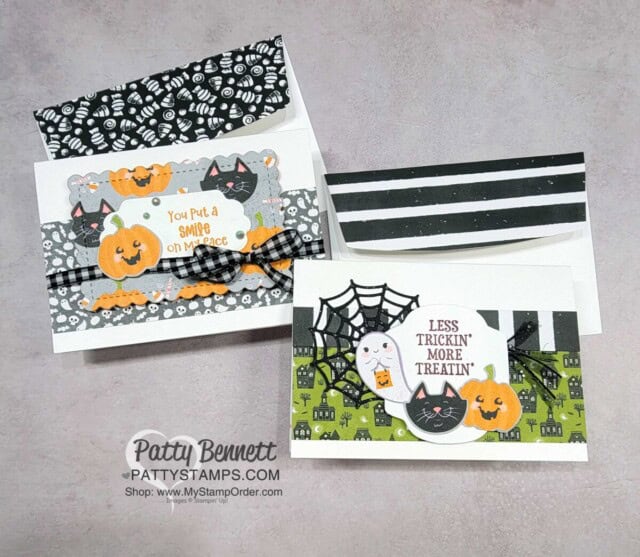 Cute Halloween designer paper note card featuring Stampin' Up! Cute Halloween Bundle. By Patty Bennett