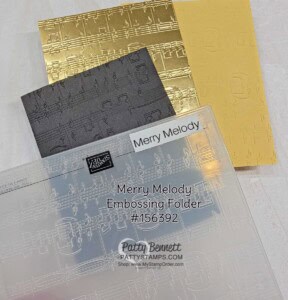 Merry Melody music note Embossing folder from Stampin' Up! is amazing used with the Gold Foil paper! #156392 www.PattyStamps.com