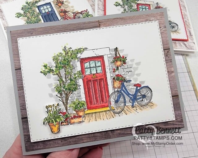 Stampin' Blends coloring video featuring Feels Like Home set and a red front door, with Patty Bennett. Sale-a-Bration 2021 stamp set gift.