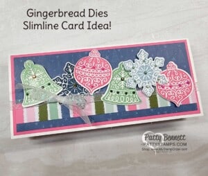 Slimline Christmas Card idea featuring Stampin' Up! Gingerbread dies and Whimsy & Wonder designer paper! www.PattyStamps.com