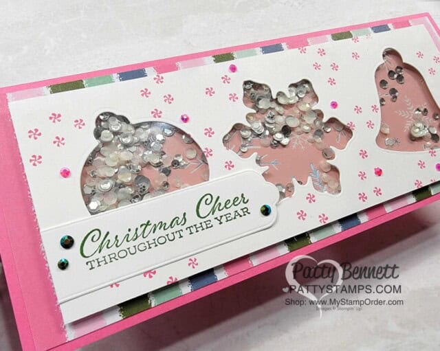 Stampin' UP! Whimsy & Wonder Slimline Shaker Card for Christmas featuring Subtle Shimmer Sequins.