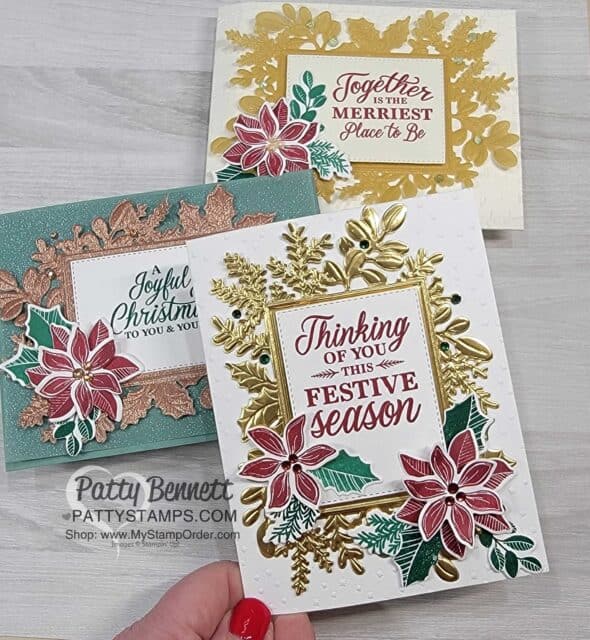 3 Christmas Card Ideas for the Stampin' Up! Merriest Frames Hybrid Embossing Folder, by Patty Bennett, www.PattyStamps.com