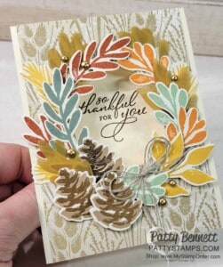 Use the Christmas Season bundle with fall colors and turn a Christmas set into a fall set! Fall wreath card idea by Patty Bennett www.PattyStamps.com