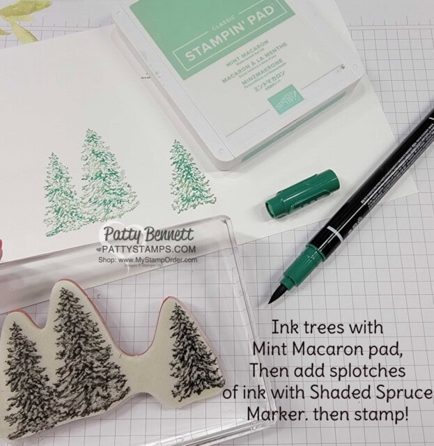 How to create 2 toned trees with an ink pad and marker.  Stampin' Up! Peaceful Cabin bundle. 