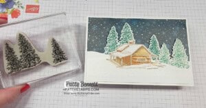 Use Peaceful Place paper & Stampin' UP! Blending Brushes to create Peaceful Cabin cards, video tutorial by Patty Bennett