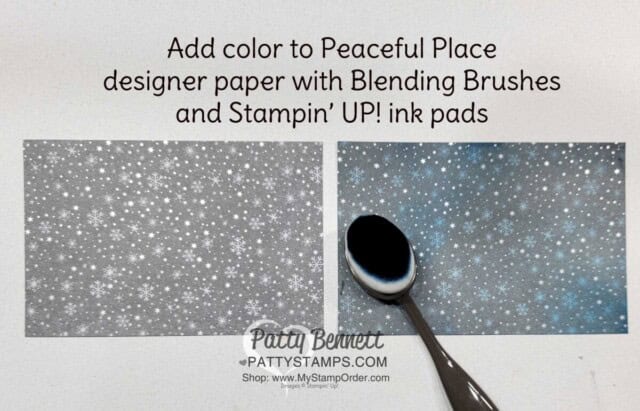 How to alter Peaceful Place paper with Stampin' UP! Blending Brushes to create Peaceful Cabin cards, video tutorial by Patty Bennett