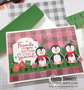 Peaceful Place designer paper colored with Blending Brushes and Real Red ink! Penguins from the Penguin Playmates designer paper! www.PattyStamps.com