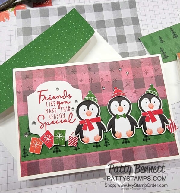Peaceful Place designer paper colored with Blending Brushes and Real Red ink! Penguins from the Penguin Playmates designer paper! www.PattyStamps.com
