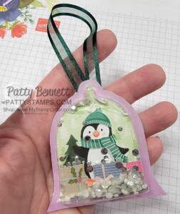 Christmas Ornament idea featuring Stampin' Up! Penguin Playmate designer paper and Cloche Dome.