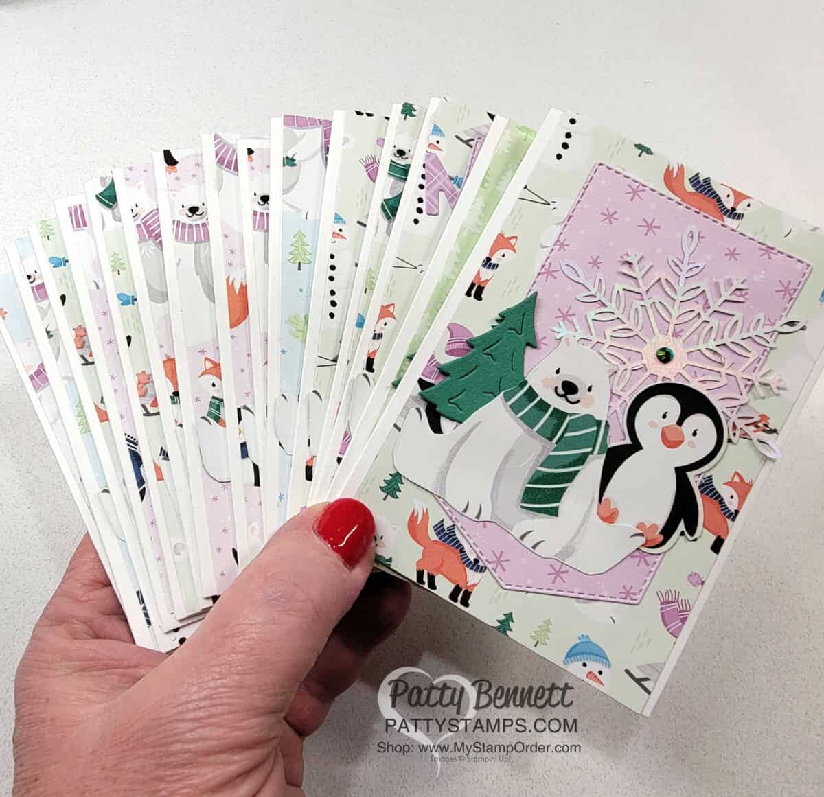 Penguin Playmates note cards - Stampin' Up! Sale-a-Bration 2021 ending soon. Cards by Patty Bennett www.PattyStamps.com