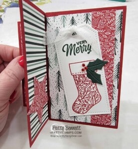Christmas Pinwheel card idea featuring the Stampin' Up! Tidings and Trimmings bundle and Tidings of Christmas designer paper.