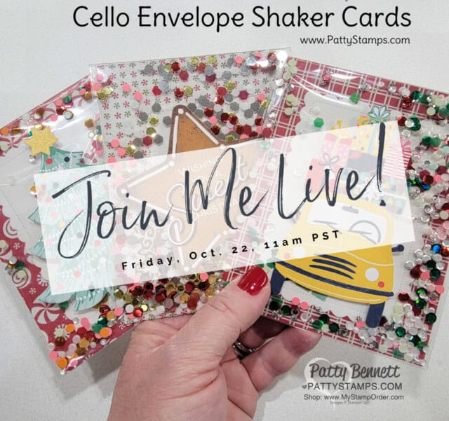 Shaker cards using Stampin' Up! clear envelopes, Love, Santa tag kit and Gingerbread & Peppermint Memories & More card making supplies! By Patty Bennett www.PattyStamps.com