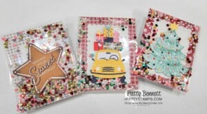 Shaker cards using Stampin' Up! clear envelopes, Love, Santa tag kit and Gingerbread & Peppermint Memories & More card making supplies! By Patty Bennett www.PattyStamps.com