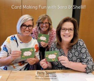 Stamping a Fun Fold Christmas Card with Shelli and Sara at Stampin' Up!, Riverton, UT during my $2million milestone trip! www.PattyStamps.com