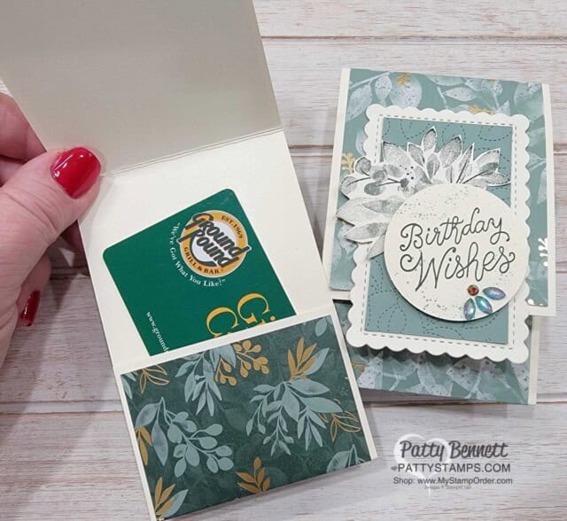 Gift Card Holder idea - great for birthdays. Ever Eden Stampin' Up! suite of papercrafting products. www.PattyStamps.com