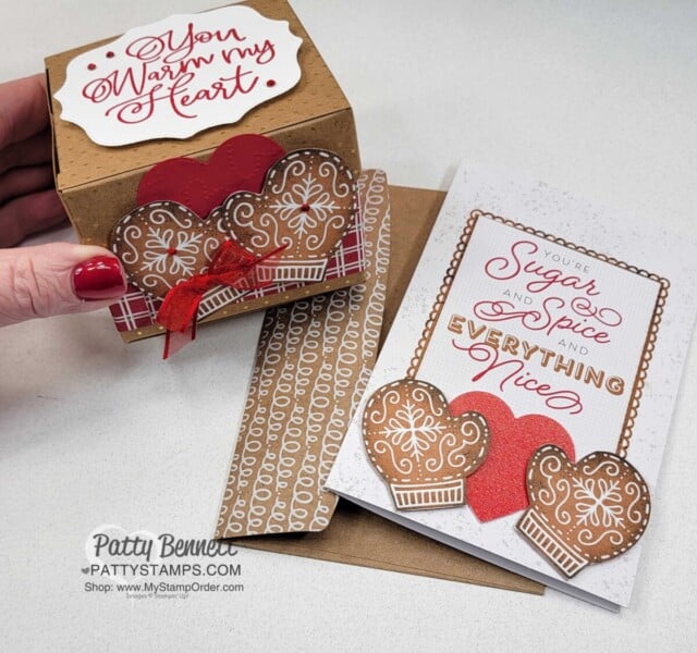 Scalloped Kraft Treat Box and matching Memories & More card featuring the Gingerbread and Peppermint suite from Stampin' UP!. Great for Christmas gift giving! www.PattyStamps.com