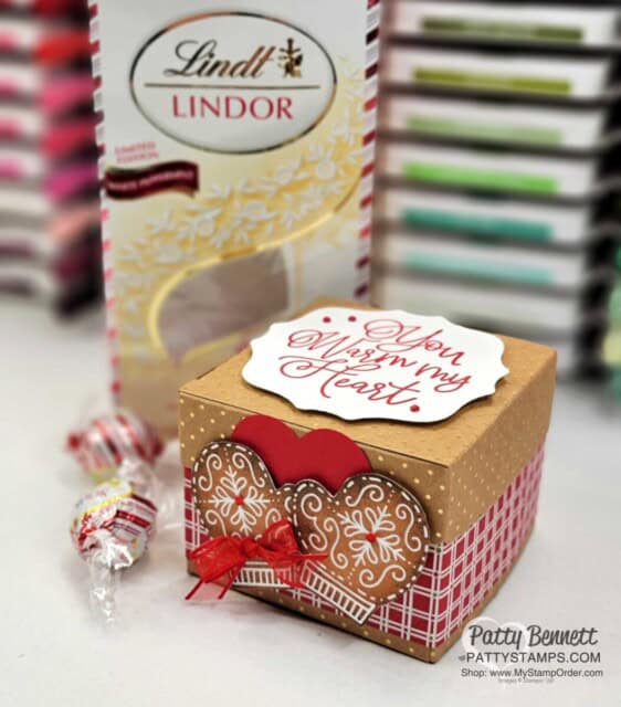 Scalloped Kraft Treat Boxes from Stampin' Up! perfect for Christmas Gift Giving. Decorate with Gingerbread & Peppermint designer paper, fill with candy. www.PattyStamps.com