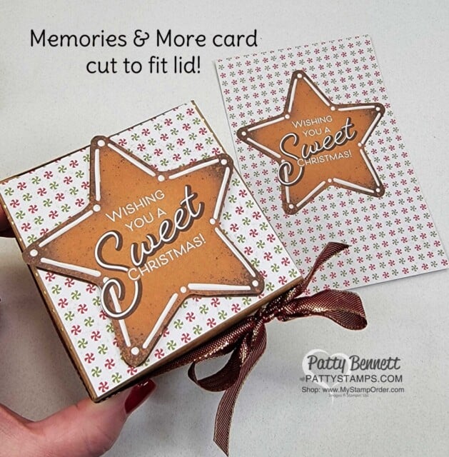 Scalloped Kraft Treat Box with Memories & More  Gingerbread and Peppermint suite crafting supplies from Stampin' UP!. Great for Christmas gift giving! www.PattyStamps.com
