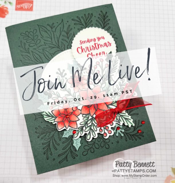 Stampin UP! Words of Cheer Christmas Card Idea, Facebook Live with Patty Bennett.