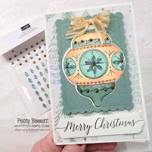 Bright Baubles Stampin' UP! Christmas card featuring Garden Gems embellishments! by Patty Bennett www.PattyStamps.com