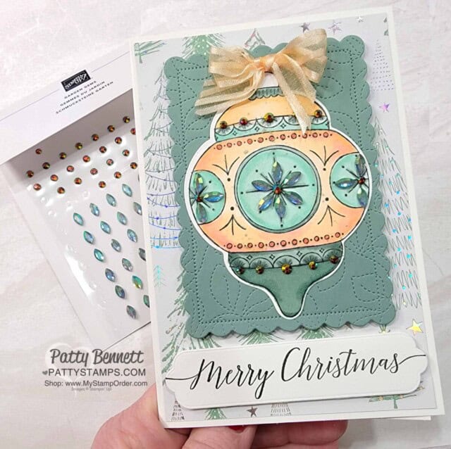 Bright Baubles Stampin' UP! Christmas card featuring Garden Gems embellishments! by Patty Bennett www.PattyStamps.com