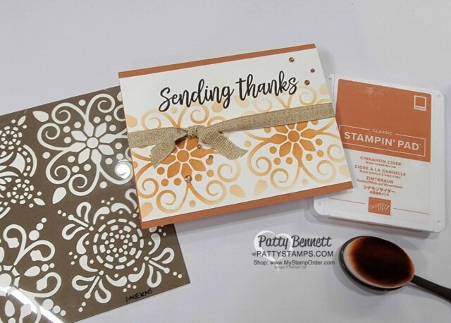 Plenty of Patterns decorative Masks card - stencil - with Blending Brush and Stampin' Up! ink. by Patty Bennett