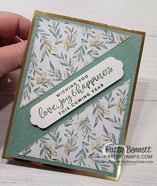 Quick and Easy Eden's Garden designer paper Slash Cards featuring Stampin' UP! Stitched Triangle Dies, by Patty Bennett www.PattyStamps.com
