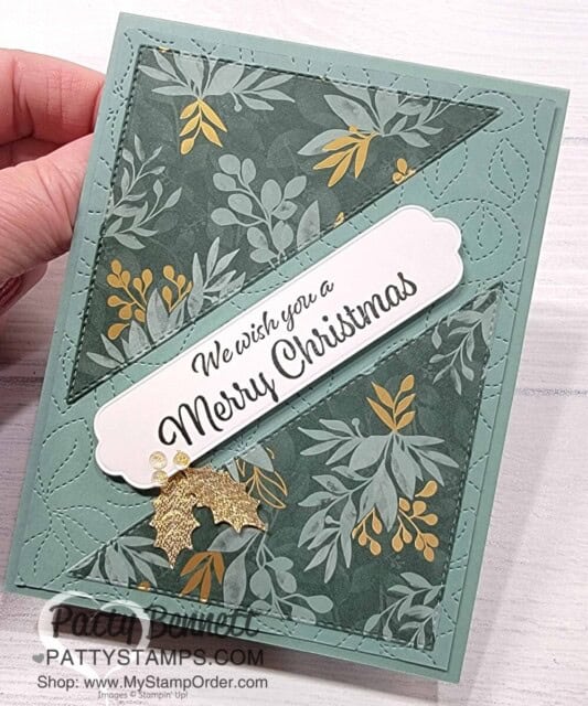 Quick and Easy Eden's Garden designer paper Slash Cards featuring Stampin' UP! Stitched Triangle Dies, by Patty Bennett www.PattyStamps.com