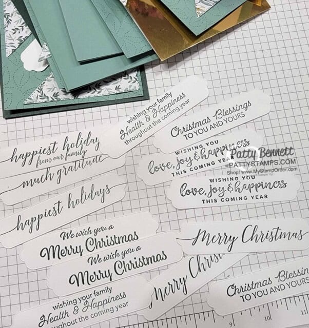Greetings for Slash Cards featuring the Seasonal Labels Dies from Stampin' Up!