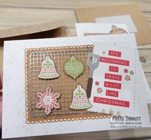 Cute Gingerbread & Peppermint Christmas card idea - cookie rack with little cookies! www.PattyStamps.com