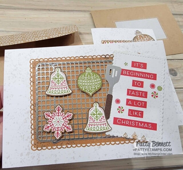 Cute Gingerbread & Peppermint Christmas card idea - cookie rack with little cookies! www.PattyStamps.com
