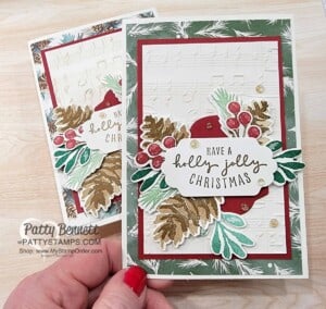 Vintage Christmas Card idea featuring Merry Melody embossing folder and Painted Christmas Suite collection from Stampin' UP! by Patty Bennett