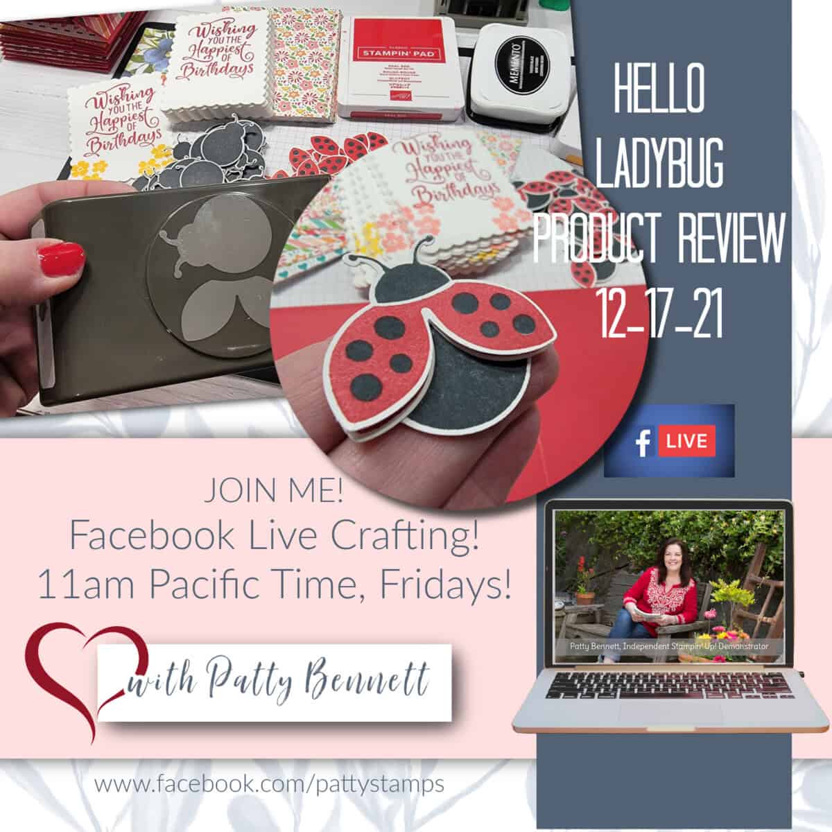 New Stampin' UP! product review Hello Ladybug bundle - Facebook live video with Patty Bennett