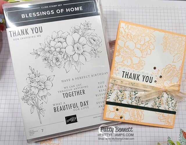 Heart & Home designer paper from Stampin' Up! card idea, with Blessings of Home bundle. by Patty Bennett