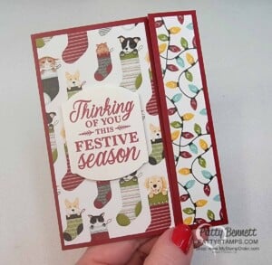 Fun Fold Christmas Card idea with Stampin' Up! card making supplies. Sweet Stockings designer paper, by Patty Bennett.