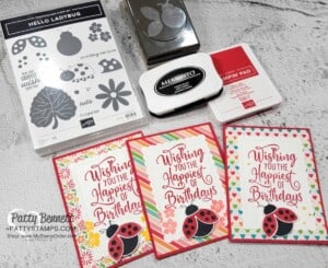 Hello Ladybug birthday card idea featuring ladybug punch and Happiest of Birthdays set. by Patty Bennett