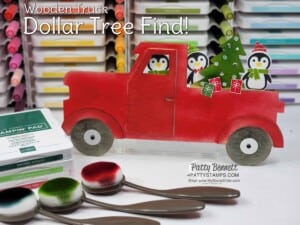 Dollar Tree wood truck Christmas Crafting find. Color with Stampin' UP! Blending Brushes. Add Penguin Place punch images! by Patty Bennett