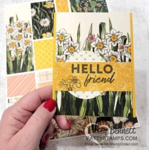 Daffodil Afternoon Designer Paper pack - free Sale-a-Bration 2022 gift from Stampin' UP!. Customer Thank You cards by Patty Bennett